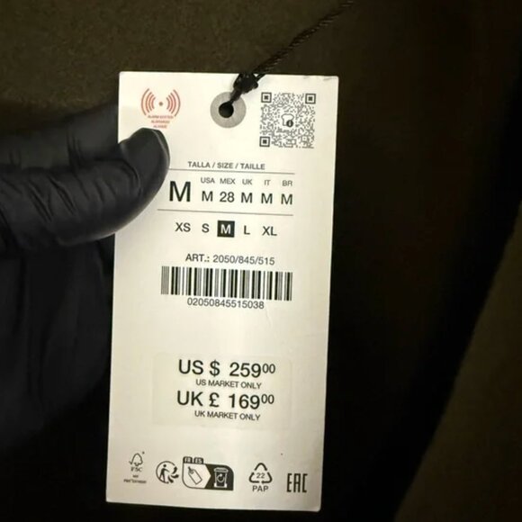 NWT Zara Monteco Wool Double-Breasted Long Coat with Gray Collar/ Olive Green M - Picture 15 of 16